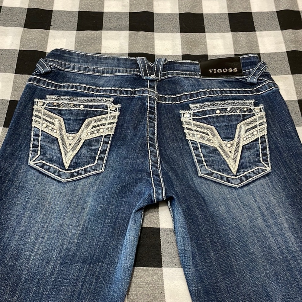 Vigoss Dublin Capri Jeans 7/8 x21/22.5 unrolled Double Pocket Metallic Stretch